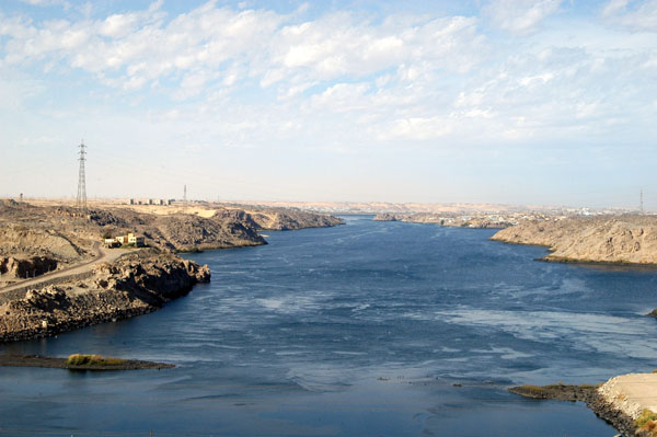 The Nile below the Aswan High Dam held back by the old Aswan Dam