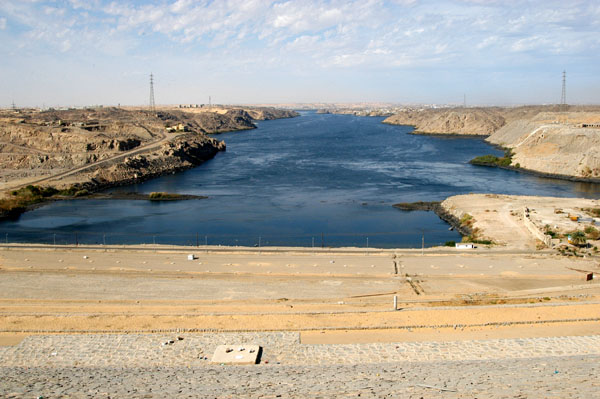The Nile below the Aswan High Dam held back by the old Aswan Dam