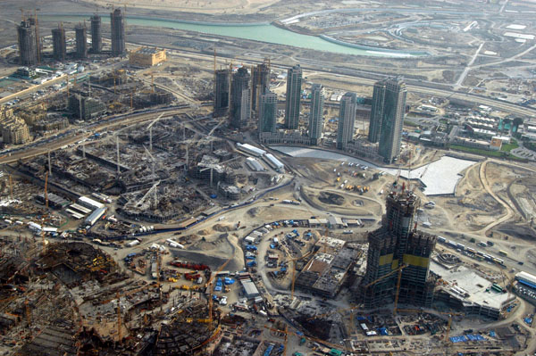 Aerial of Burj Dubai and Downtown Dubai project sites