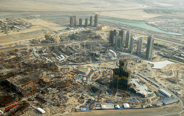 Aerial of Burj Dubai and Downtown Dubai project sites