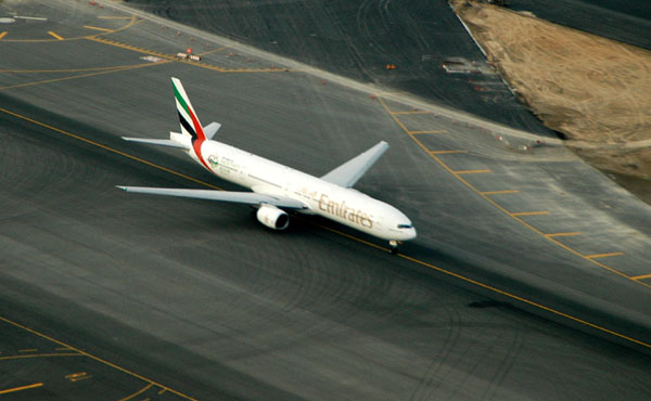 Emirates Boeing 777 taxiing at Dubai International Airport
