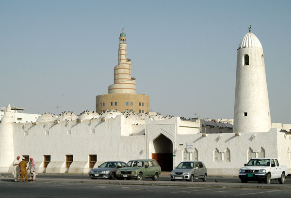 Al Qebab Mosque, Al Ahmed Street, Doha Souq with Islamic Centre tower