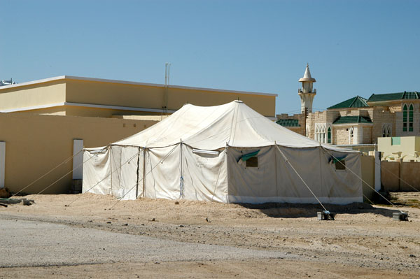 Tent set up in a residential area of Al Ruweis
