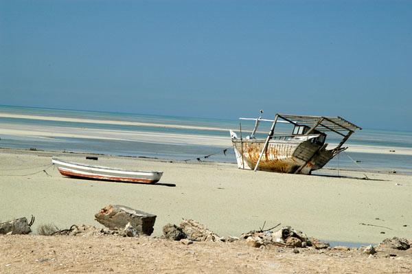 Boats stranded at low tide, Al Ruweis