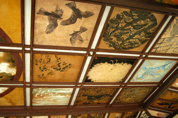 Painted panels of the ceiling of the main hall, Minatogawa Shrine