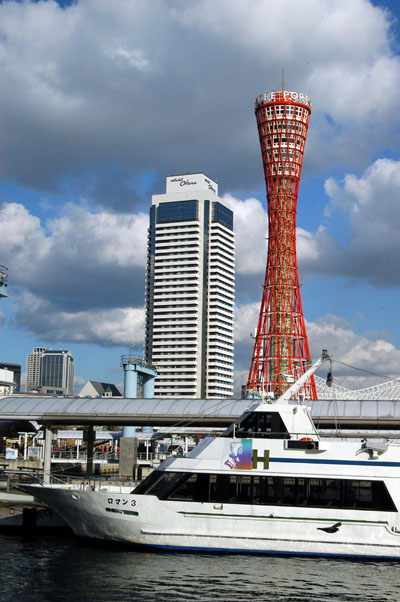 Kobe Port Tower and a tour boat