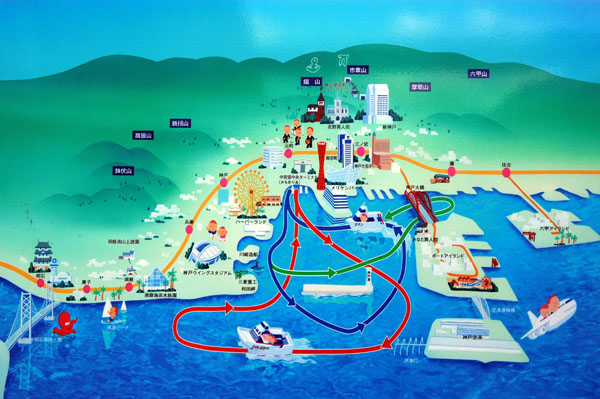 Tour boat routes from Kobe