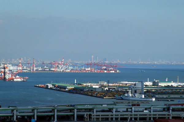 Osaka in the distance across the Port of Kobe