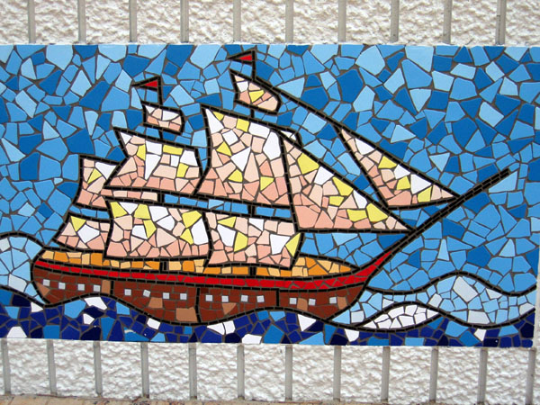 Port of Kobe sailing ship mosaic