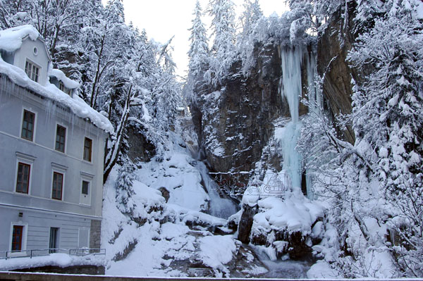 Frozen waterfall in the center of Badgastein