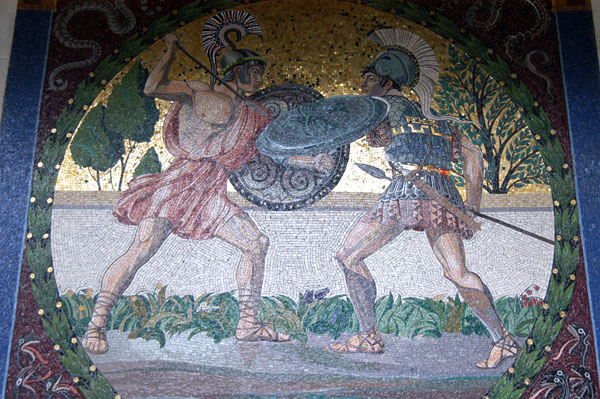 Ancient Greek warriors mosaic main panel 1, Friedensengel
