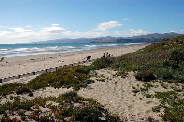 Beach at New Brighton South looking to Godley Head and Banks Peninsula
