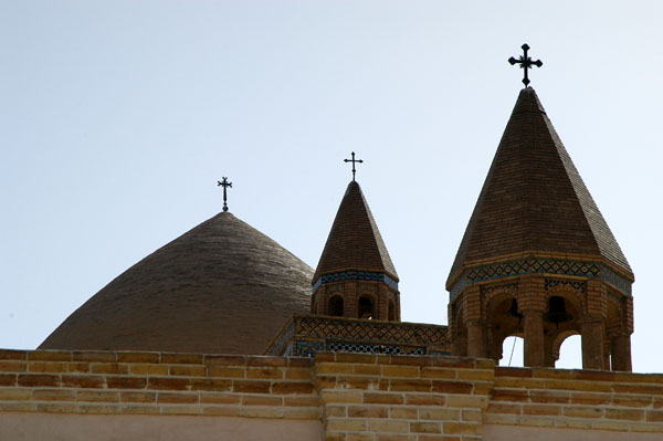 Crosses, an uncommon sight in Iran, on the bell tower and dome of Vank Cathedral