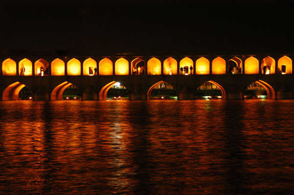 Si-o-Seh Bridge illuminated at night, Isfahan