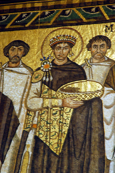 Mosaic copy Emperor Justinian with Suite (Church of San Vitale, Ravenna)