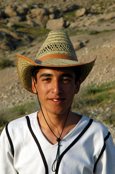 Iranian modeling the local cowboy hat