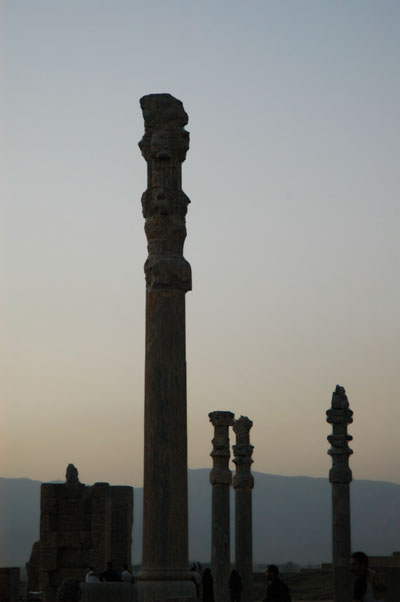 Columns of the Apadana Palace at dusk