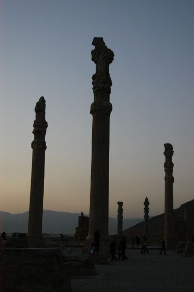 Columns of the Apadana Palace at dusk