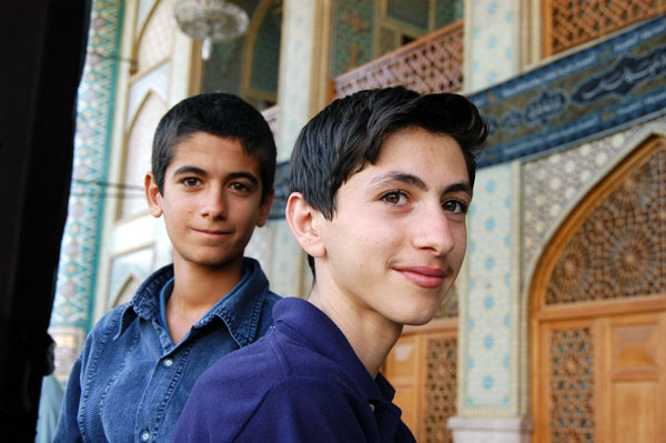 Iranian boys at the Mausoleum of Shah-e Cheragh