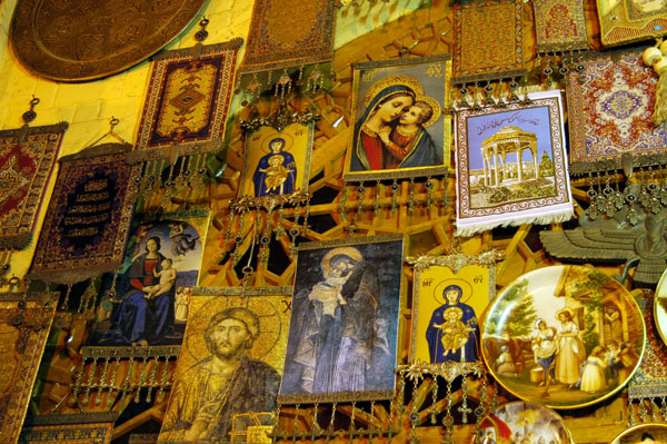 Christian religious items for sale in the Bazaar of Shiraz