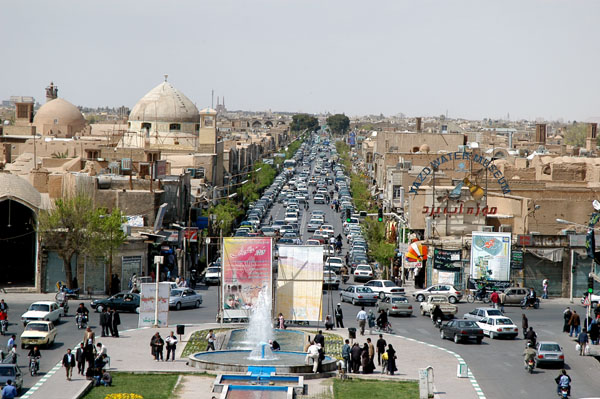 View looking down Qeyam Street cut straight through old town Yazd