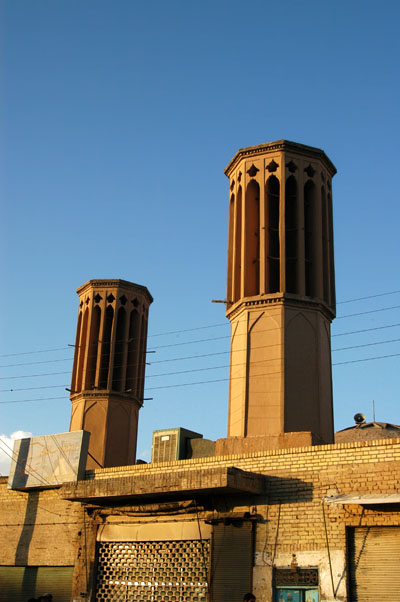 Windtowers of Yazd under blue sky