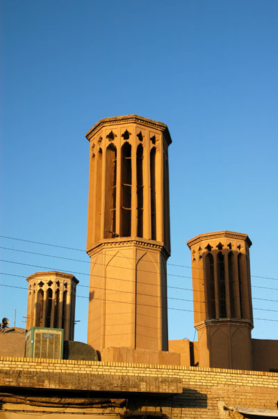 Windtowers of Yazd under blue sky