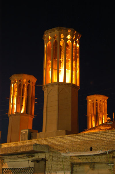 Windtowers (badgirs) at night