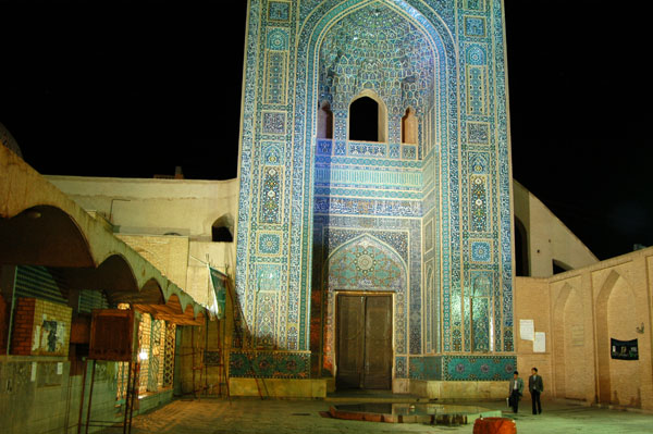 Eastern gate illuminated at night, Jameh Mosque, Yazd