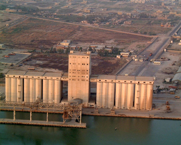 Docks with grain elevators, Basrah, Iraq