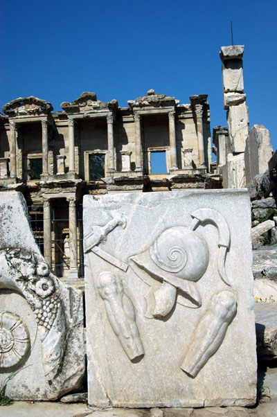 Library of Celsus and stone carvings