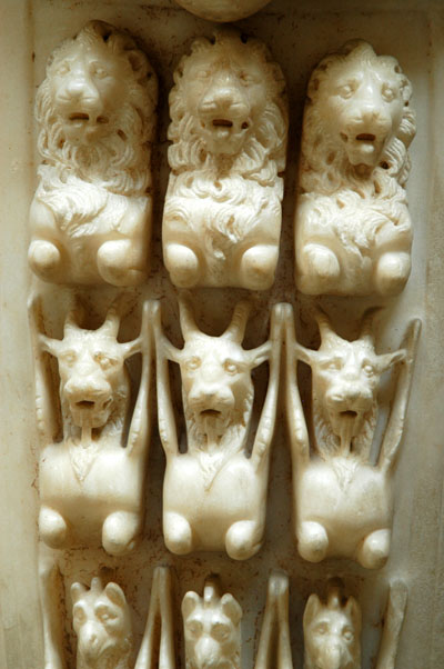 Details of animal figures on a statue of Artemis