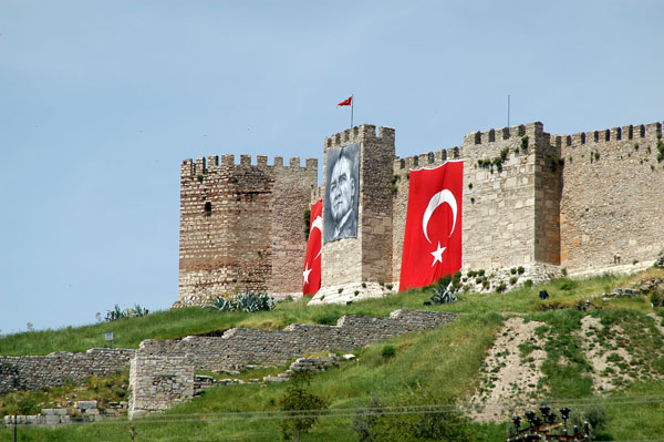 Citadel of Seluk with Turkish flags and Ataturk's portrait