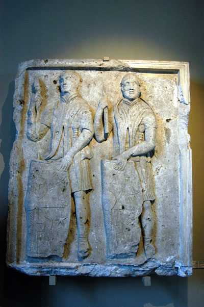 Relief depicting Roman soldiers from the Triumphal Arch commemorating victory over the Dacians, 98-117 AD, Adam-Klissi