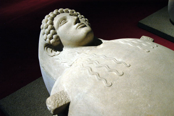 Anthropooid sarcophagus of a woman in the Greek style, Royal Necropolis of Sidon, 470-460 BC