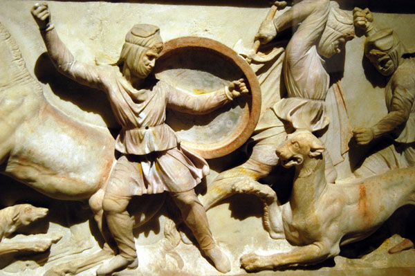 Scene depicting a panther hunt, Alexander Sarcophagus