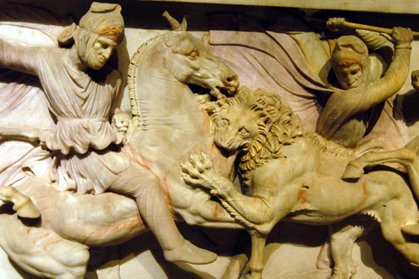 Abdalonymos with his mount being attacked by a lion