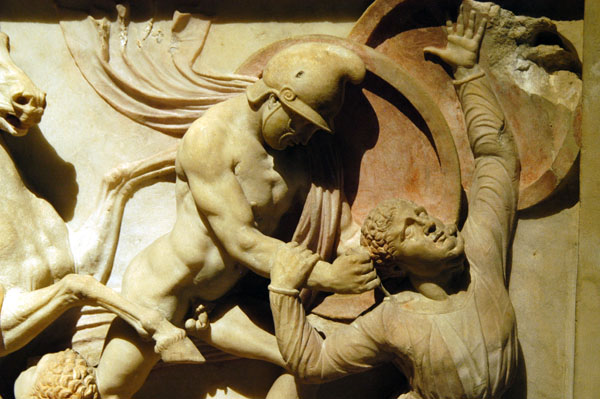 Macedonian soldier slaying a Persian soldier at the Battle of Gaza, 312 BC