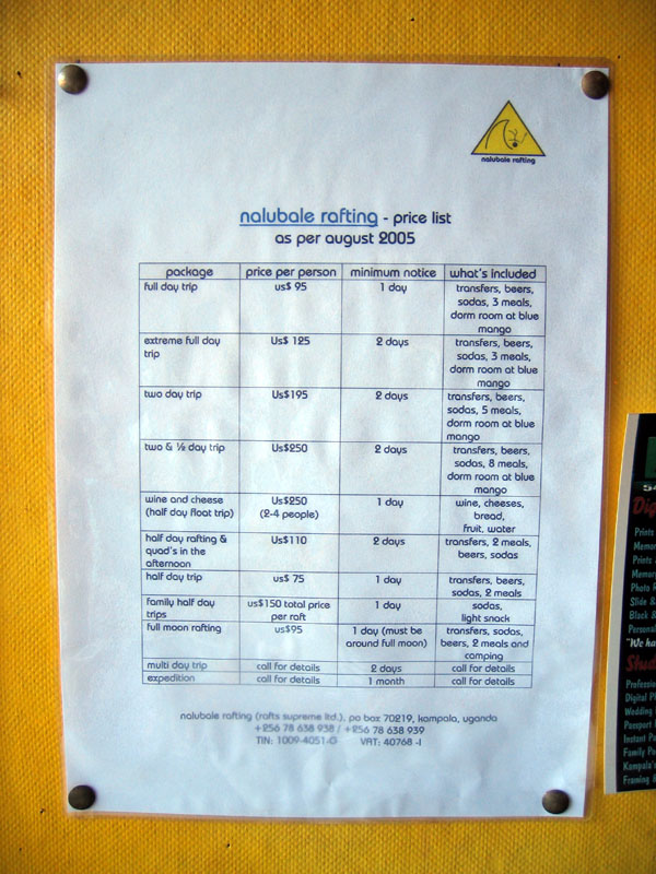 The price list of Nalubales offerings