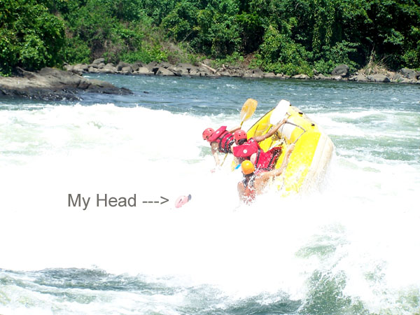 Thats my head sticking out of all that white water - Nile up the nose!