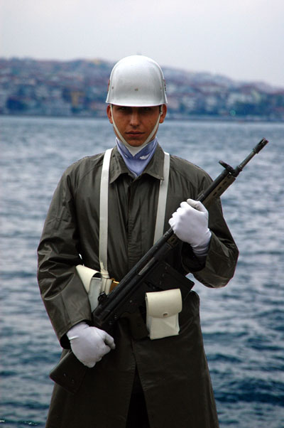 Turkish soldier with the Bosphorus in the background
