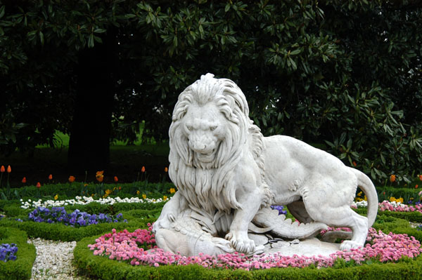 Lion sculpture set in the garden of Dolmabahce Palace