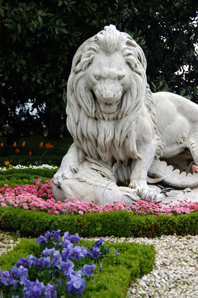 Lion sculpture set in the garden of Dolmabahce Palace