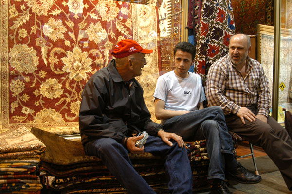 Dad taking a breat with carpet sellers