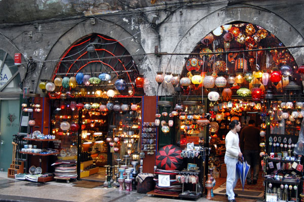 Shop with dozens of Turkish cut glass lights