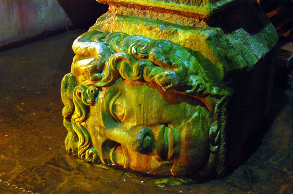 One of the two giant Medusa heads used as column bases, Basilica Cistern
