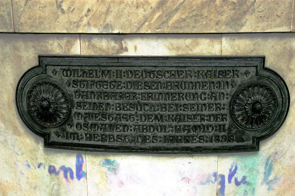 Plaque engraved in German on the Kaiser Wilhelm Fountain, Hippodrome