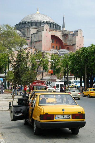 Turkish taxi with the Ayasofya, Istanbul