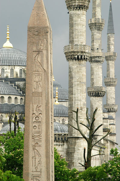 The Obelisk of Thutmosis III aligned with the minarets of Sultan Ahmet