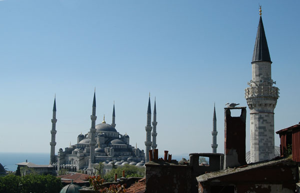 View of the Sultanahmet Mosque (Blue Mosque) from the patio of the Nomad Hotel